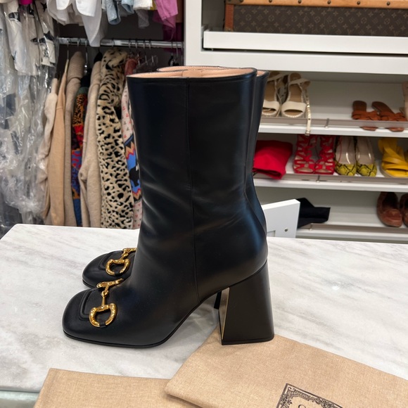 GUCCI
Black Horsebit Mid Heel Ankle Boots - Picture 2 of 4